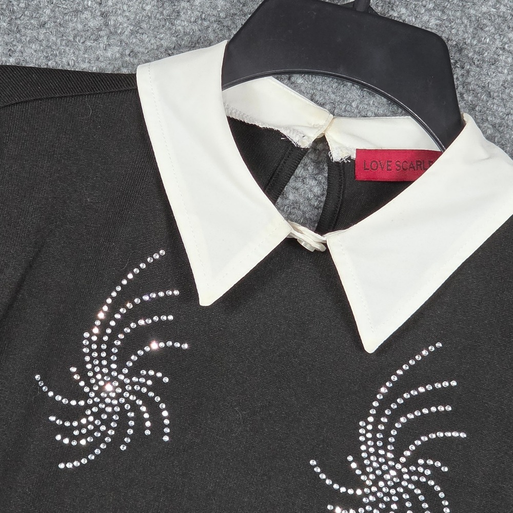 Love Scarlett Women S Sweater Top Black White Rhinestone Collar Long Sleeve